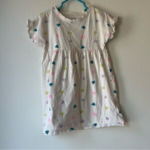 🌼 5/$25 Old Navy Girls Heart Print Dress White Multicolor Short Sleeve Size 4T
